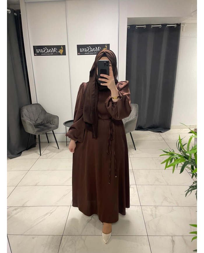 balon kol saten elbise