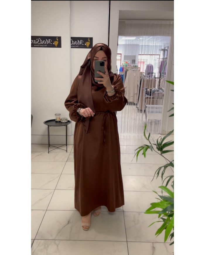 balon kol saten elbise