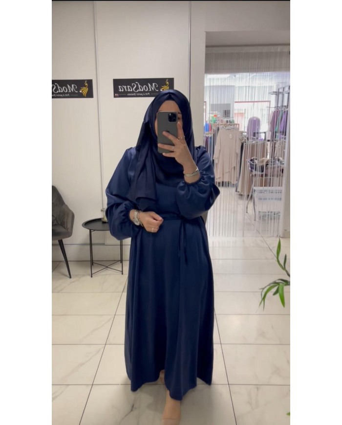 balon kol saten elbise