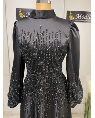 balon kol saten elbise