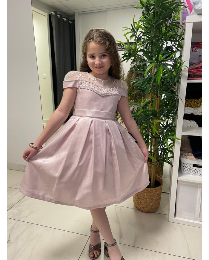 yaka tul detayli kiz cocuk elbise