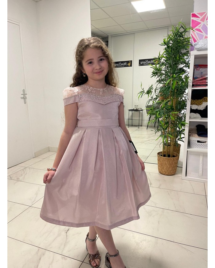 yaka tul detayli kiz cocuk elbise