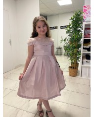 yaka tul detayli kiz cocuk elbise