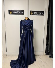 yandan tasli saten abiye