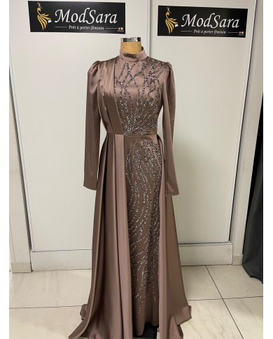 yandan tasli saten abiye