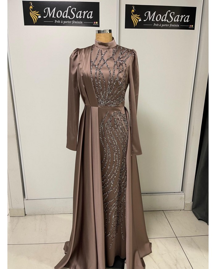 yandan tasli saten abiye