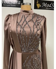 yandan tasli saten abiye